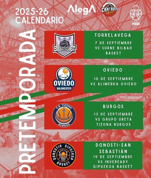 荆叶优配 余嘉豪所在西乙球队季前赛赛程: 9月7日首战毕尔巴鄂男篮